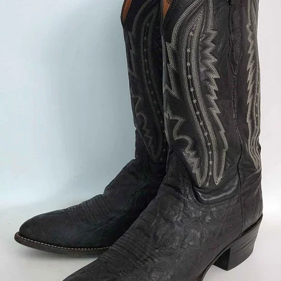 Lucchese 2000 Black Exotic Elephant Skin Leather Cowboy Western Boots Men's 11 B - Picture 2 of 9